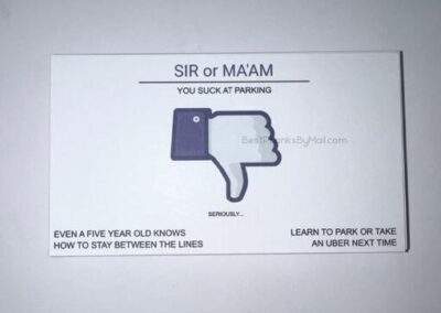 The front of our bad parking business cards.